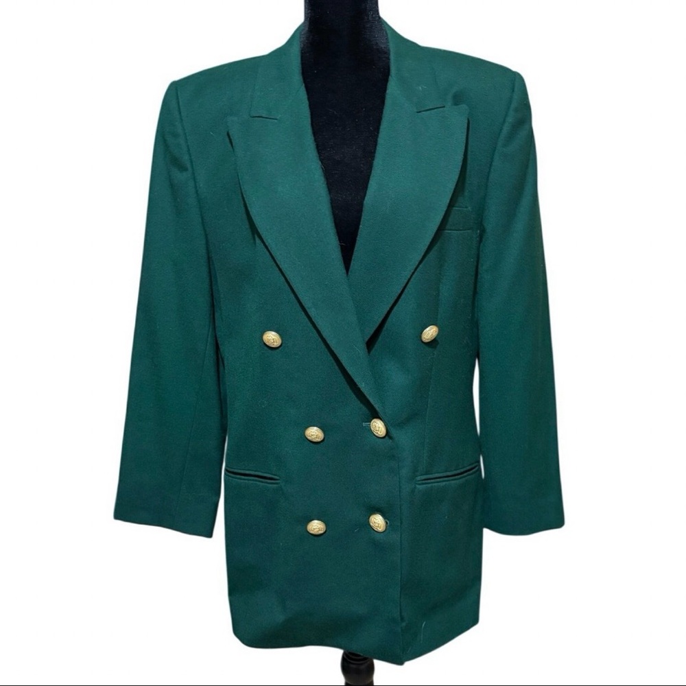 Talbots vintage blazer‎ 100% wool woolmark made in USA women's 10 emerald green